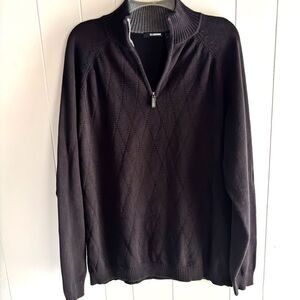 Men's XL CLAIBORNE Blk Zip Diamond Knit Heavyweight Pullover Sweater #B